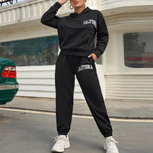 Letter Print Fleece Hoodie 2 Piece Set Full Sleeve Hooded Long Sweat pant Tracksuit Loose Casual Autumn/Winter