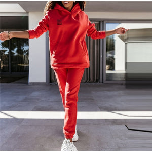 Letter Print Fleece Hoodie 2 Piece Set Full Sleeve Hooded Long Sweat pant Tracksuit Loose Casual Autumn/Winter