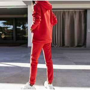 Letter Print Fleece Hoodie 2 Piece Set Full Sleeve Hooded Long Sweat pant Tracksuit Loose Casual Autumn/Winter