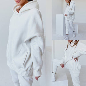 Letter Print Fleece Hoodie 2 Piece Set Full Sleeve Hooded Long Sweat pant Tracksuit Loose Casual Autumn/Winter