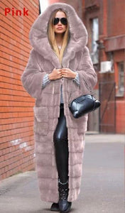 2021 Casual Faux Fur Coat  Hooded Thick Warm Long Faux Rabbit Fur Coat