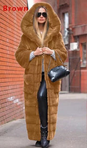 2021 Casual Faux Fur Coat  Hooded Thick Warm Long Faux Rabbit Fur Coat