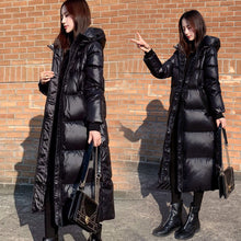 Black Glossy Parka Coat Women's 2021 Thick Winter Hooded  Long Jacket Windproof Rainproof