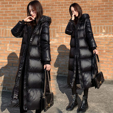 Black Glossy Parka Coat Women's 2021 Thick Winter Hooded  Long Jacket Windproof Rainproof