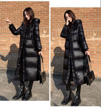 Black Glossy Parka Coat Women's 2021 Thick Winter Hooded  Long Jacket Windproof Rainproof