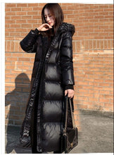 Black Glossy Parka Coat Women's 2021 Thick Winter Hooded  Long Jacket Windproof Rainproof