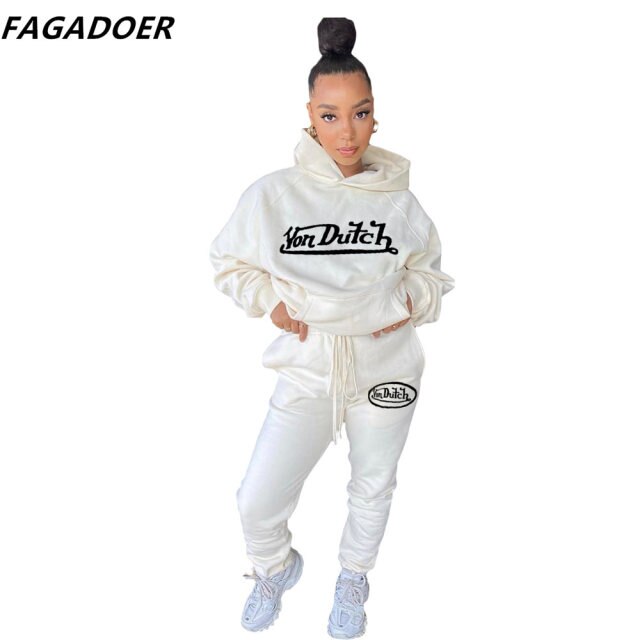 Casual Sporty 2 Piece Set Autumn Winter Tracksuit Women Von Dutch Hoodie