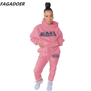 Casual Sporty 2 Piece Set Autumn Winter Tracksuit Women Von Dutch Hoodie