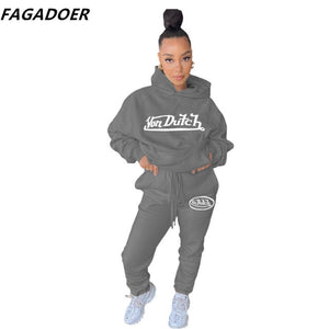 Casual Sporty 2 Piece Set Autumn Winter Tracksuit Women Von Dutch Hoodie