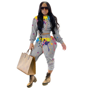 Splash-ink Print Sweat Suit Hoodie Sweatshirt and Sweatpants Set