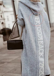 Knitted Cardigan Women Hooded Lettered Loose Sweater Full Sleeves