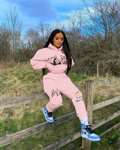 Two Piece Sets Women Hoodies Long Sleeve Tracksuits Casual Hooded Collar Figure Letter print oversized Sweatsuit Set