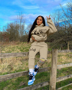 Two Piece Sets Women Hoodies Long Sleeve Tracksuits Casual Hooded Collar Figure Letter print oversized Sweatsuit Set