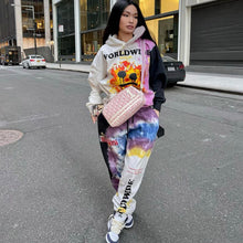 2021 Winter Tracksuit Tie Dye Letter Print Women Two Piece Set Graphic Hoodie Suit