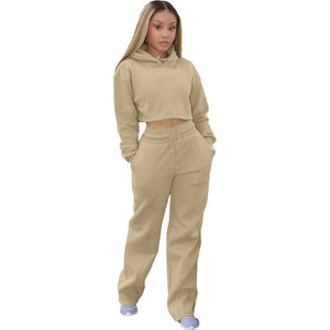 New Hooded Tracksuit  Wide Leg Pant thick 2 Piece Set