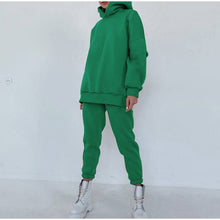 Letter Print Fleece Hoodie 2 Piece Set Full Sleeve Hooded Long Sweat pant Tracksuit Loose Casual Autumn/Winter