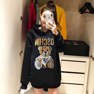 Crystal  Graphic Hoodie Oversized Sweatshirt  Diamond Letter Printed Bear