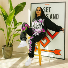 Coffeehot 2 piece set women Hooded Collar High Fashion Graffiti Print