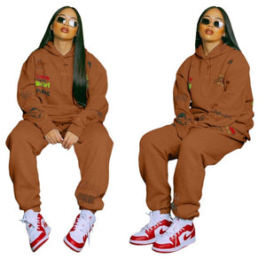 New 2022 Two 2 Piece Set Women Tracksuit Long Sleeve Hoodies Top Sweatpants Set