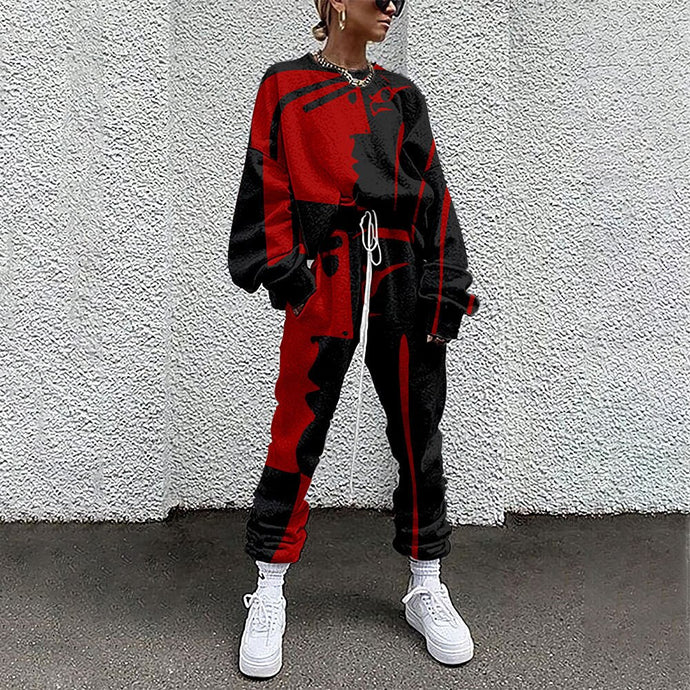 Oversize Winter Autumn Art Printed Women Tracksuit Hoodies 2 Piece Set Sweatshirt Pants Women Sport Suit Winter Sportswear