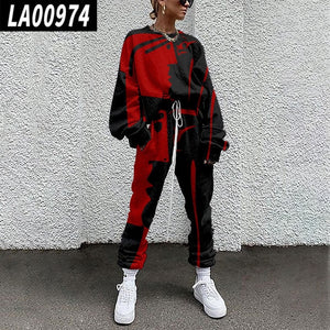 Oversize Winter Autumn Art Printed Women Tracksuit Hoodies 2 Piece Set Sweatshirt Pants Women Sport Suit Winter Sportswear