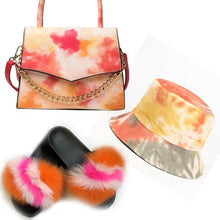 Colorful Hat With Real Fox Fur Slides And Matching Bag