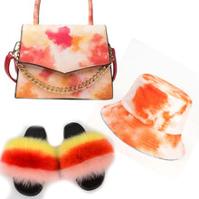 Colorful Hat With Real Fox Fur Slides And Matching Bag