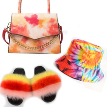 Colorful Hat With Real Fox Fur Slides And Matching Bag