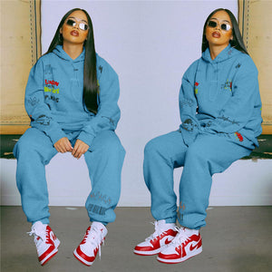 New 2022 Two 2 Piece Set Women Tracksuit Long Sleeve Hoodies Top Sweatpants Set