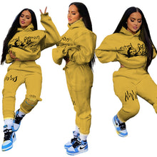 Two Piece Sets Women Hoodies Long Sleeve Tracksuits Casual Hooded Collar Figure Letter print oversized Sweatsuit Set