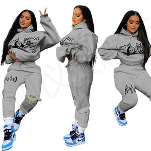 Two Piece Sets Women Hoodies Long Sleeve Tracksuits Casual Hooded Collar Figure Letter print oversized Sweatsuit Set