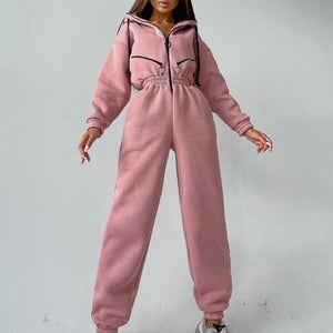 Casual Women Hoodie Two Piece Sets Zipper Drawstring Jacket Outerwear And Elastic Pencil Pant Suit Autumn Winter Tracksuit