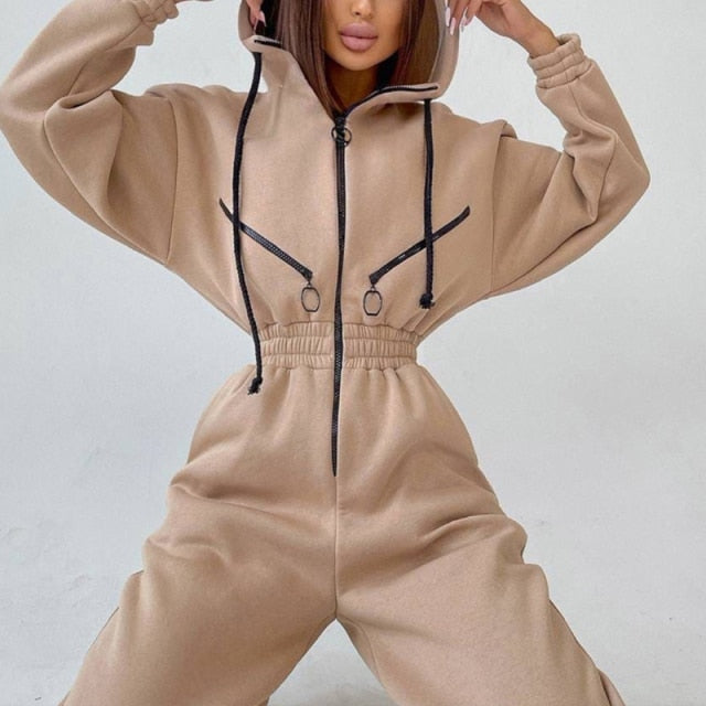 Casual Women Hoodie Two Piece Sets Zipper Drawstring Jacket Outerwear And Elastic Pencil Pant Suit Autumn Winter Tracksuit