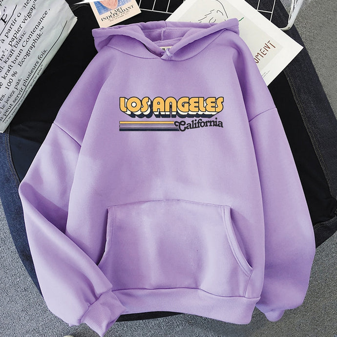 Los Angeles California Letter Printing Hoodie Women Korean Streetwear Sweatshirt Men Casual Pullover Hip Hop Long Sleeve Purple