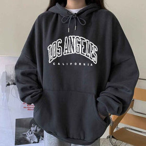 Los Angeles California Print Hoodies Women Drop-shoulder Pullovers Femme Hooded Sweatshirt Oversized Loose Sudaderas Con Capucha