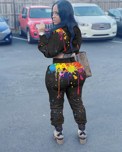 Splash-ink Print Sweat Suit Hoodie Sweatshirt and Sweatpants Set