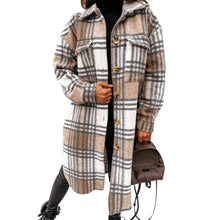 Women Winter Plaid Shirt Jacket Fashion Turn Down Collar Long Oversize Coat Single Breasted Thick Warm Lady Streetwear Overcoat