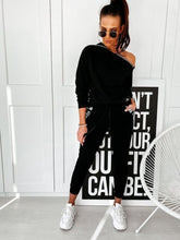 YICIYA Two Piece Set Women Solid Hoodied Sweatshirt&woman Pants Ribbon Patchwork Letter Print Tracksuit Women Pockets Autumn,met