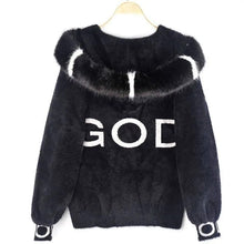 Fall Fur Collar Hooded Imitation Mink Cashmere Jacket Women Long Sleeve Sweater Cardigan Casual Short Outerwear