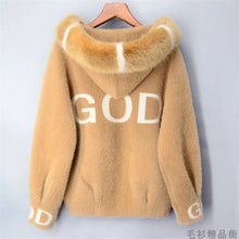 Fall Fur Collar Hooded Imitation Mink Cashmere Jacket Women Long Sleeve Sweater Cardigan Casual Short Outerwear