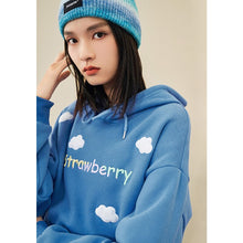 New Women Sweatshirt with Hat 2021 Winter  Loose Hoodies Color Letter 3D Embroidered Cotton Lined Casual Chic Pullovers