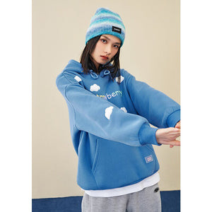 New Women Sweatshirt with Hat 2021 Winter  Loose Hoodies Color Letter 3D Embroidered Cotton Lined Casual Chic Pullovers