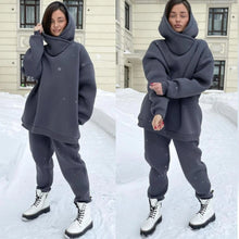 Thick Fleece Tracksuit  Autumn Winter Turtleneck Hooded Sweatshirt Jogger Pants Two Piece Set Casual Oversized