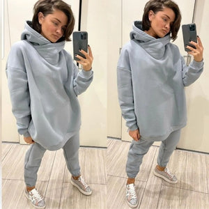 Thick Fleece Tracksuit  Autumn Winter Turtleneck Hooded Sweatshirt Jogger Pants Two Piece Set Casual Oversized