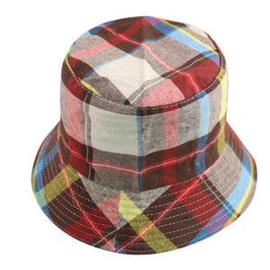 Bucket Hats for Women Retro Foldable Cotton Plaid Pattern Leisure hat