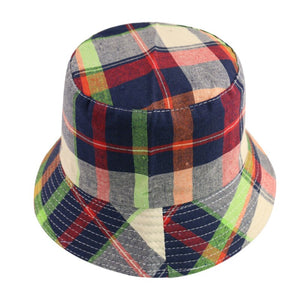 Bucket Hats for Women Retro Foldable Cotton Plaid Pattern Leisure hat