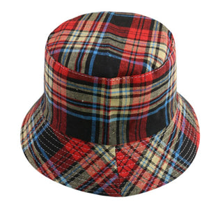 Bucket Hats for Women Retro Foldable Cotton Plaid Pattern Leisure hat