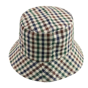 Bucket Hats for Women Retro Foldable Cotton Plaid Pattern Leisure hat