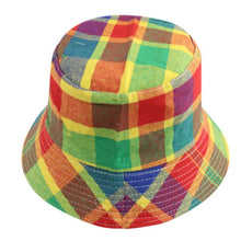 Bucket Hats for Women Retro Foldable Cotton Plaid Pattern Leisure hat