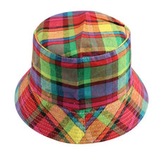 Bucket Hats for Women Retro Foldable Cotton Plaid Pattern Leisure hat